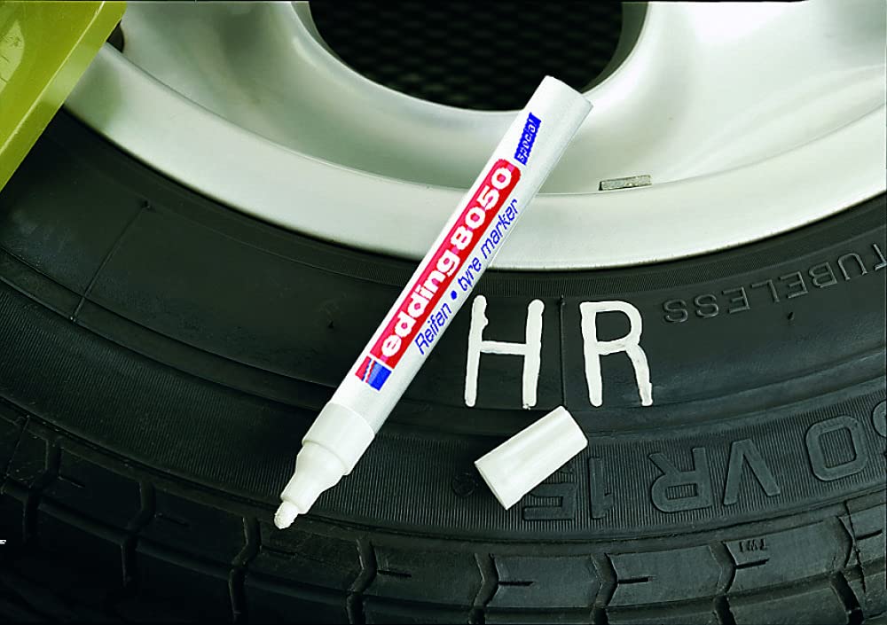 Edding 8050 Pennarello Indelebile Bianco Per Pneumatici Auto Moto 10 Pezzi 2-4 mm Marcatore Permanente Per Gomma Vernice Alta Coprenza Resistente Acqua Usura Pennarello Bianco Indelebile