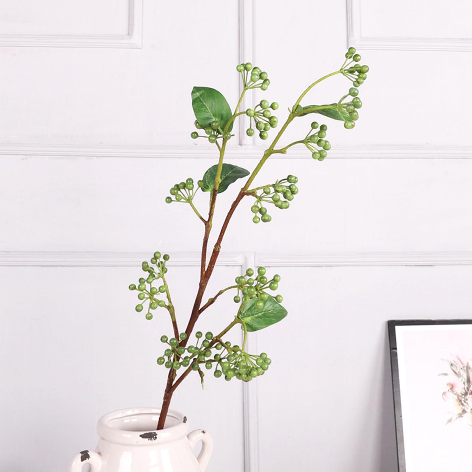 Branches de fruits artificielles Aramox en soie et plastique vert de 82 cm