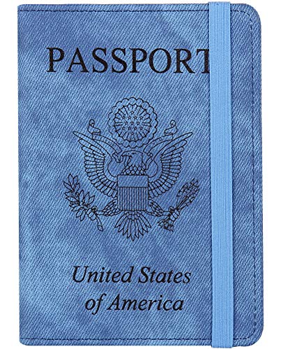 HERRIAT Passport Holder Cover Case RFID Blocking Travel Wallet Card Case for Women Man(Navy Blue)