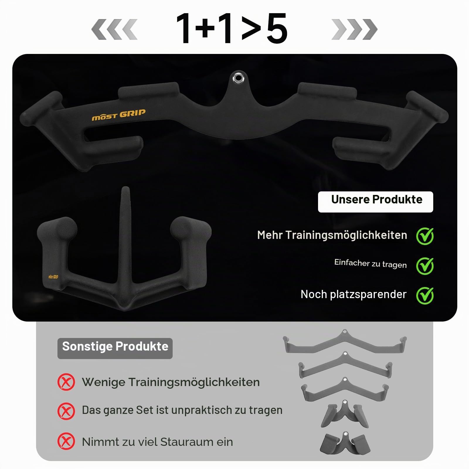Latzugstange Set mit 8 Ergonomischen Griffen, Dreieckige Stabilität Latzug Griff für Das Training des Gesamten Rückens, Latzug Stange für Das Training Im Fitnessstudio oder Zu Hause