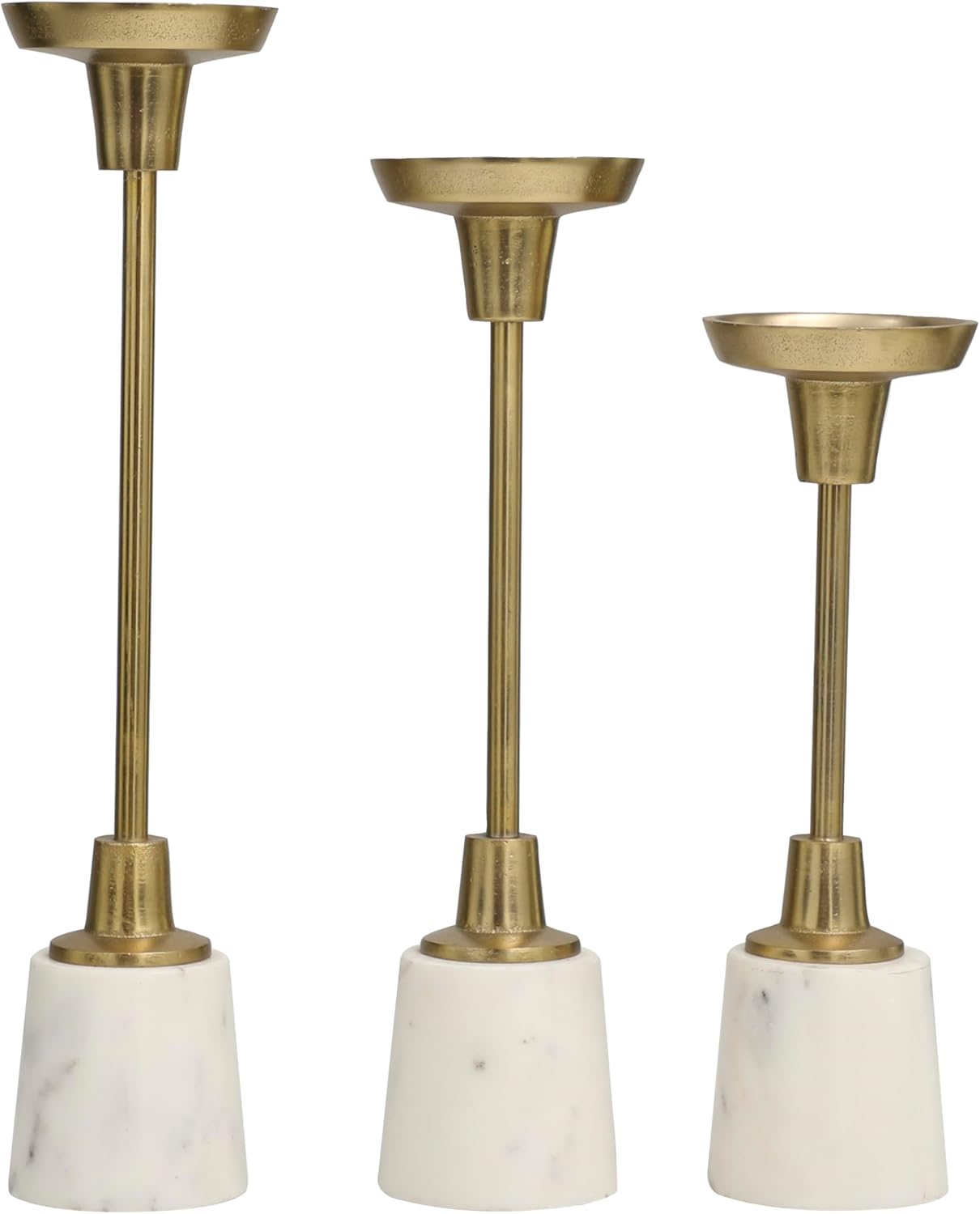Deco 79 Aluminum Slim Candle Holder with White Marble Base, Set of 3 15, 13, 11" H, Gold - Image 6