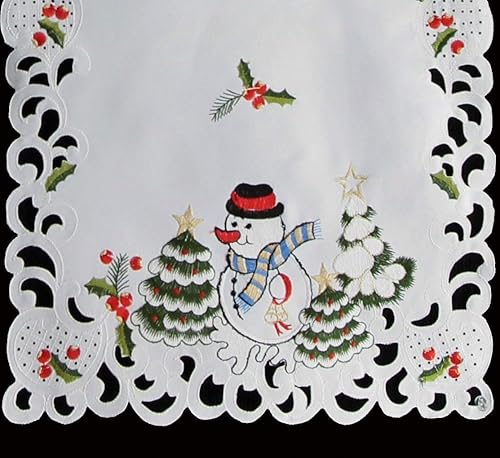 Miniatura 2 de Creative Linens Camino de mesa bordado navideño con muñeco de nieve y árbol de Navidad, 15 x 69 pulgadas, color blanco