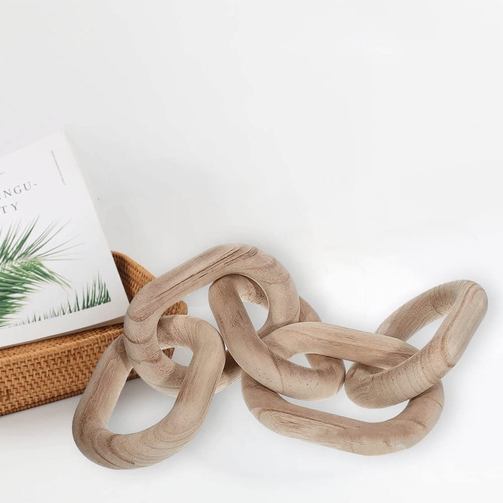 HAN-LBG Handgesneden Houten Ketting Schakel Decor, Boho Decoratieve 5-Schakel Knoop Ornament voor Rustieke Landelijke Decoratie Boerderij Slaapkamer HAN-LBG Handgesneden Houten Ketting Schakel Decor, Boho Decoratieve 5-Schakel Knoop Ornament voor Rustieke Landelijke Decoratie Boerderij Slaapkamer