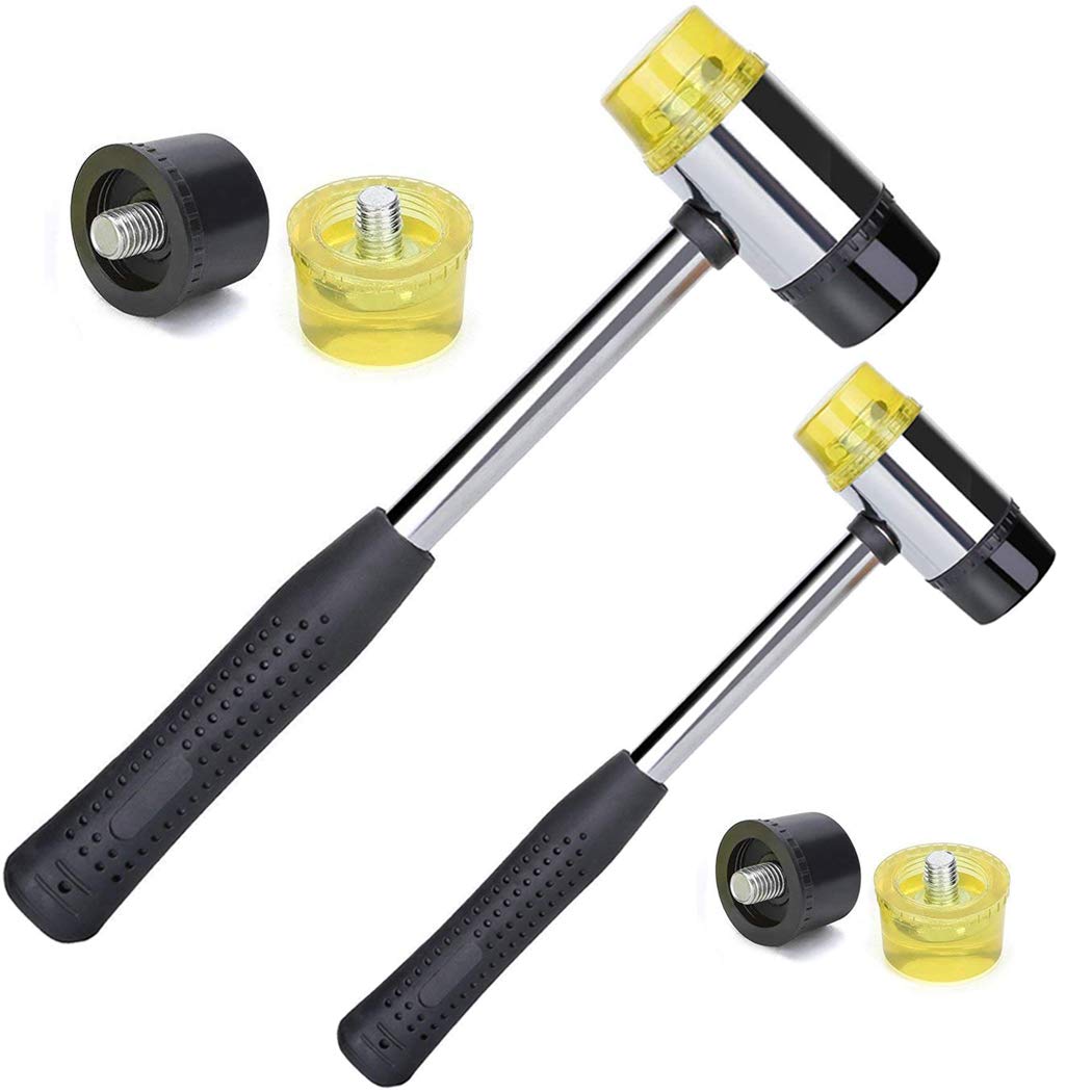 GGIENRUI2 Pack Rubber Mallet Lightweight Double-Faced Soft Mallet with 2 Rubber and 2 Nylon Replacement Heads for Wood Leather Jewelry and Craft Works