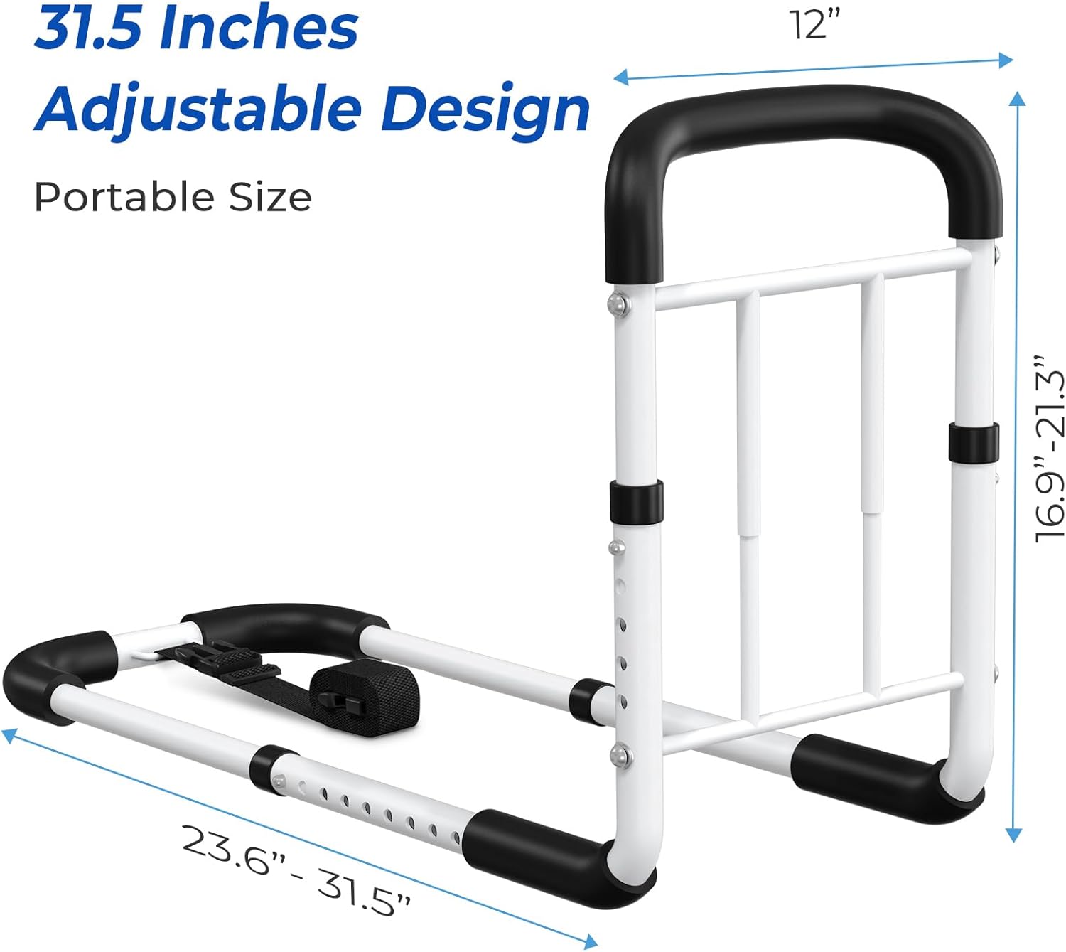 Bed Rails for Elderly Adults - ASTM Approved Adjustable Bed Cane with Non-Slip Ergonomic Handle & Storage Pocket, Bed Railings for Seniors Hold up to 350 LBS, Tool-Free - Image 2