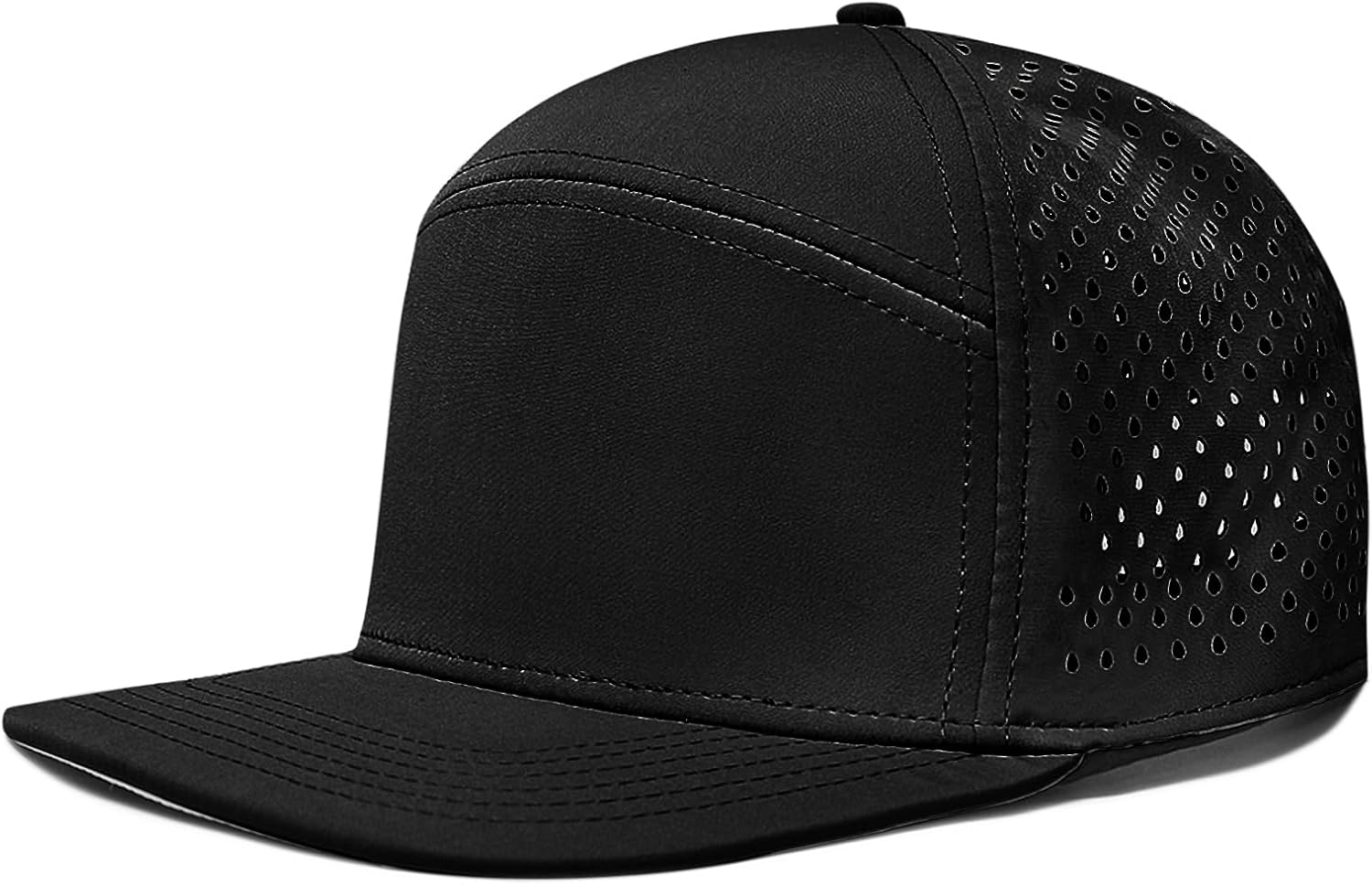 XXL Flat Brim 5 Panel Hats for Men Performance Snapback Hats Quick Dry Laser Perforated Trucker Hat for Big Head