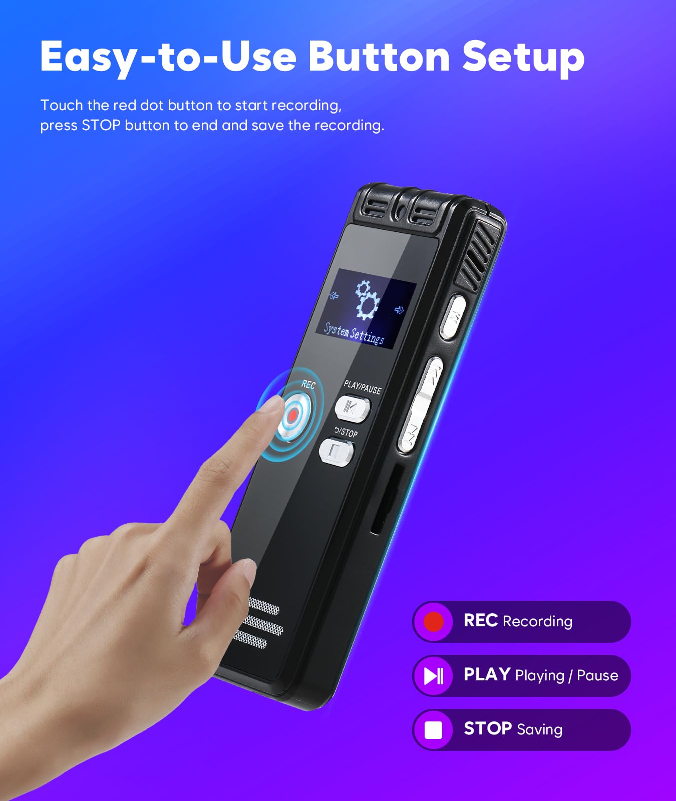 NekSide, registratore vocale da 128 GB, interfaccia di tipo C, registrazione one-touch, MP3, 3072 kbps, registratore vocale digitale, registratore vocale HD Dual MIC per conferenze, riunioni