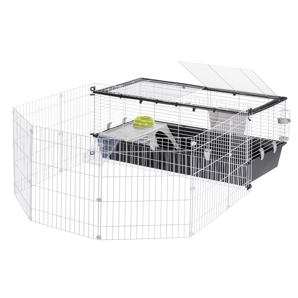 Ferplast Jaula Conejo PARKHOME 120, Jaulas para Cobayas Conejos, con Recinto para Conejos, Valla para Mascotas, Casita Conejo y Bebedero, 118 x 164 x h 56 cm, de Plástico con Techo Abrible