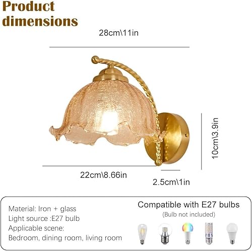 Miniatura 4 de Modern Farmhouse Vintage Wall Sconce with Glass Shade Hardwired Retro Bedroom Light Fixture E26E27 Base(28 * 22cm)