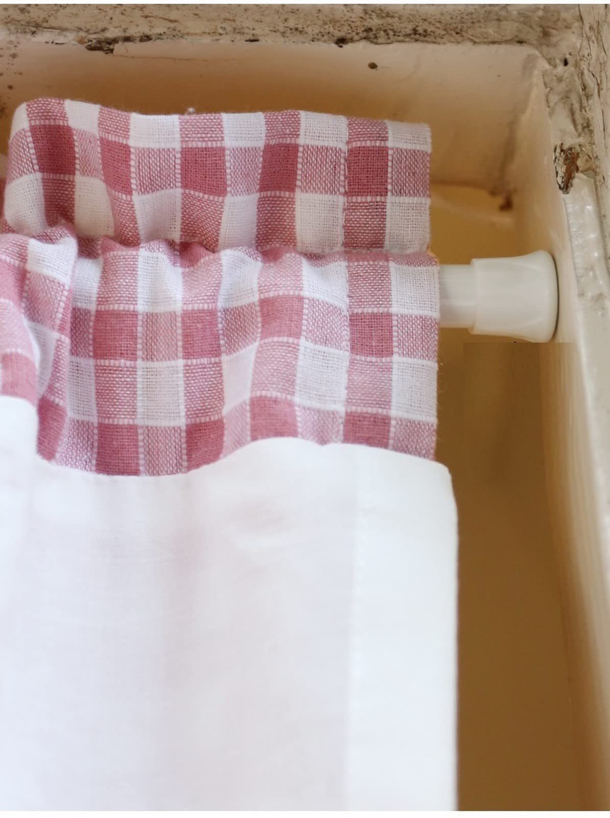 Rideau De Cuisine Court Style Farmhouse – Coton Blanc Et Rouge à Carreaux Vichy, Passe-tringle, Pour Petite Fenêtre
