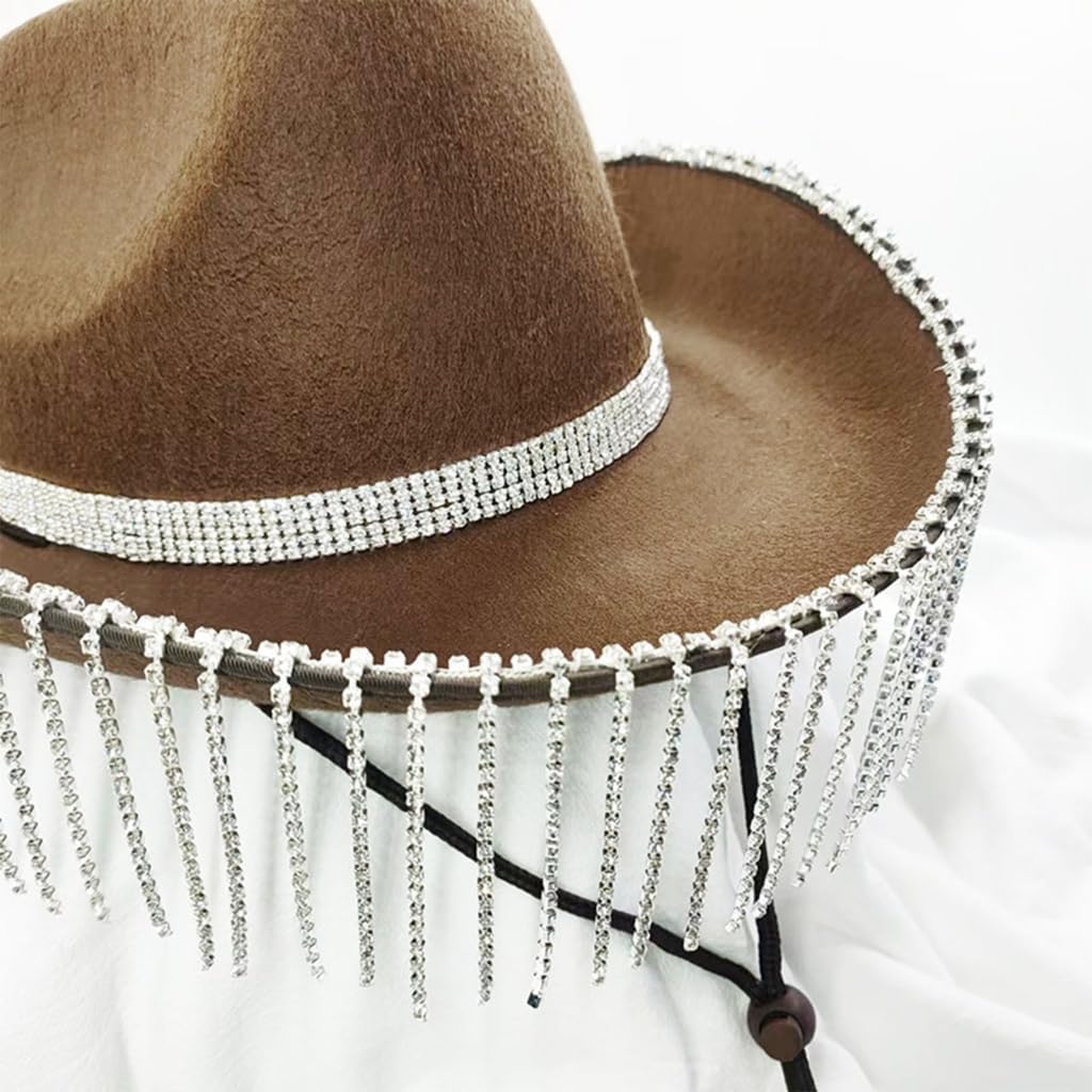 Rhinestones Cowgirl Hats Glitter Rave Cow Girl Hat with Rhinestones Fring