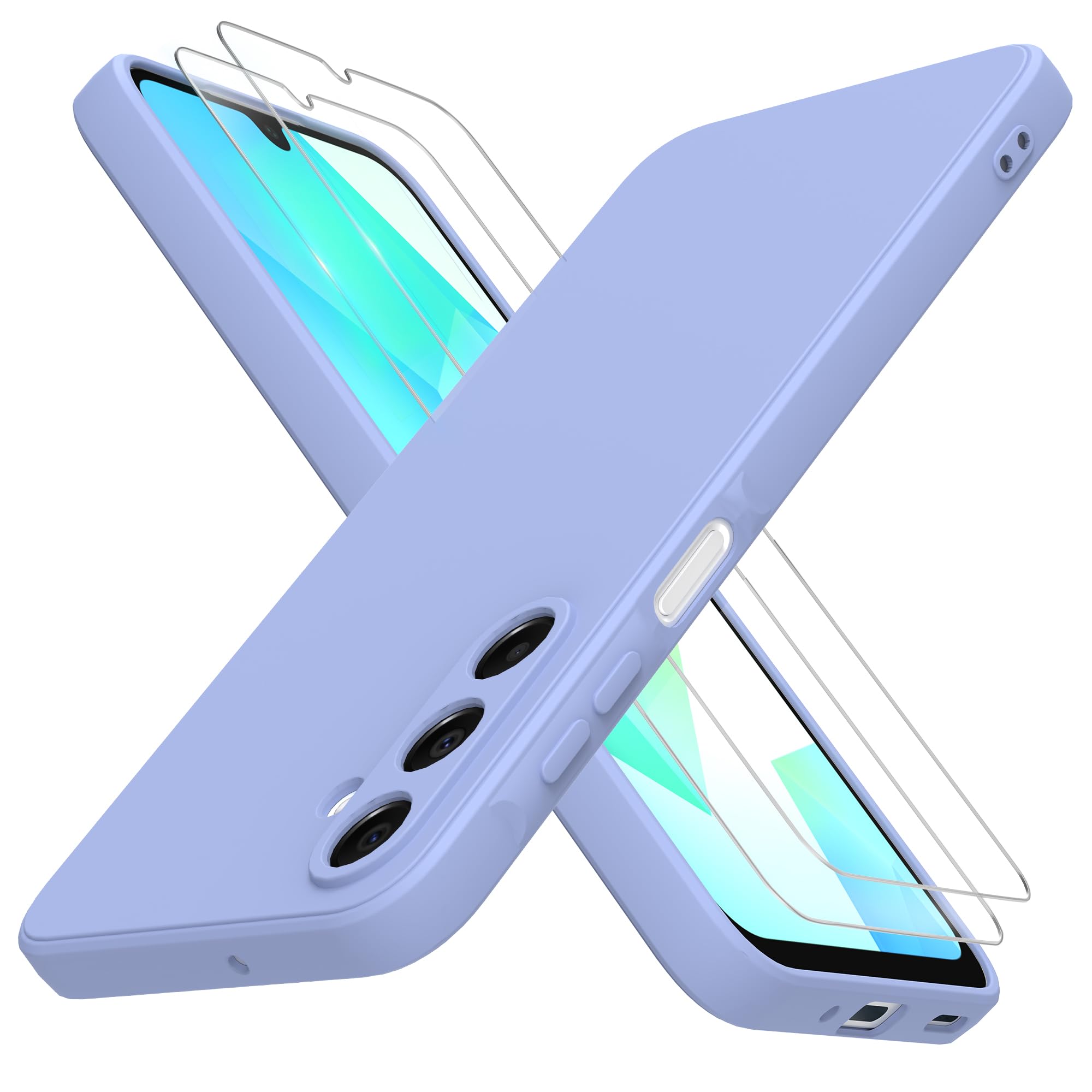 THIYUFUNS Hülle für Samsung Galaxy A16 5G / 4G Handyhülle mit 2 Stück Schutzfolie, TPU Silikon Liquid Silicone Dünne Weiche Stoßfest Case Schutzhülle für Samsung Galaxy A16 5G / 4G - Hellviolett