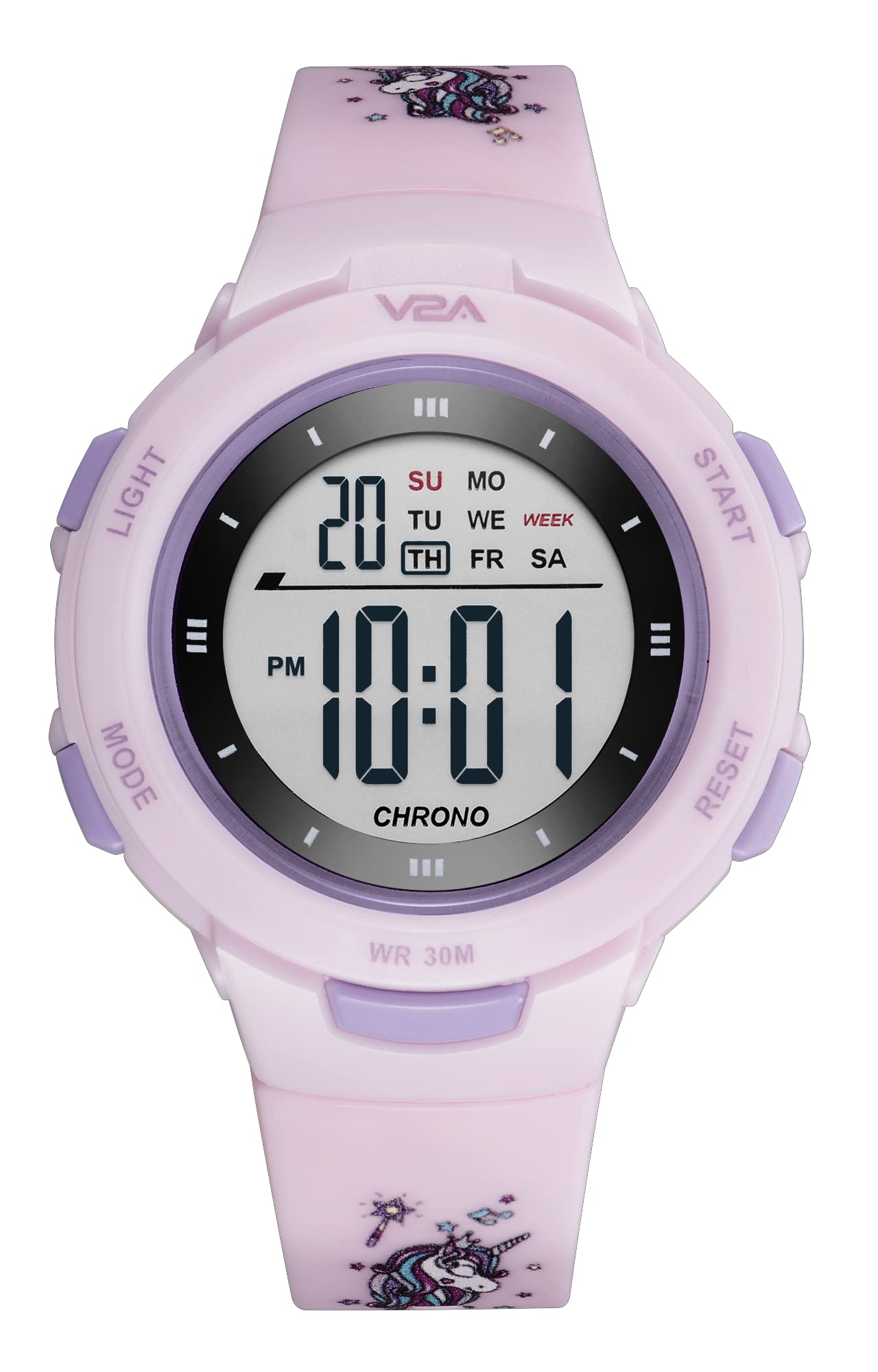 V2A Resin Girls Unicorn Kids Watch-Cartoon Printed Band Waterproof Watch,Gifts For Girls Age 5-13 For Multi-Functional 30 M Digital Sports Watches For 5-10 Year Old Girls (Pink Colored Dial&Band)