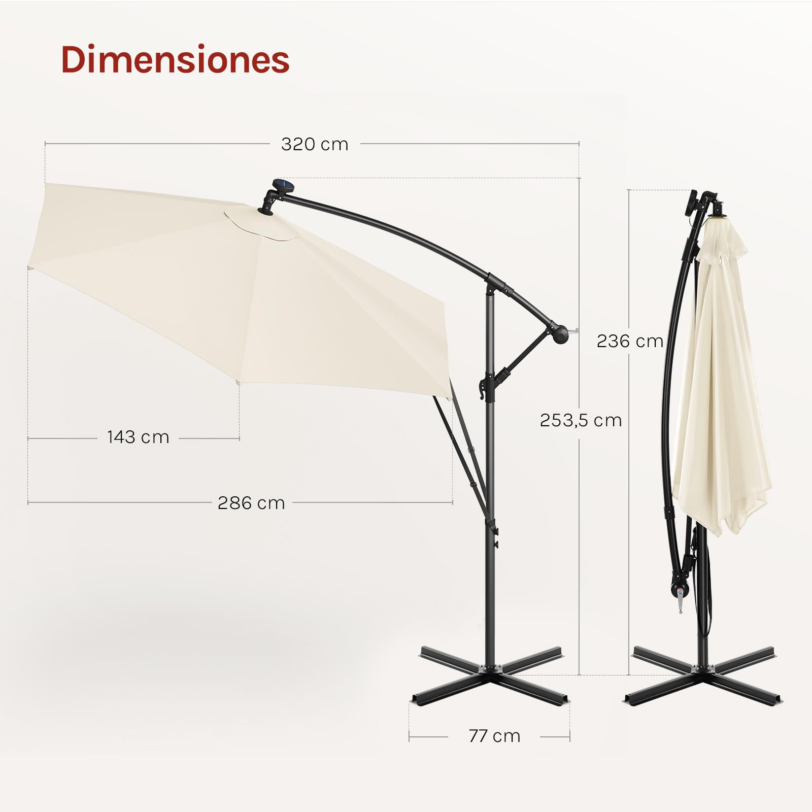 WOLTU Sombrilla de Patio φ 3 m con Luz LED, Parasol Grande Giratorio 360°, Ajustable en Ángulo, Protección UPF 50+ con Bolsa, Poliéster Resistente, para Jardín y Piscina