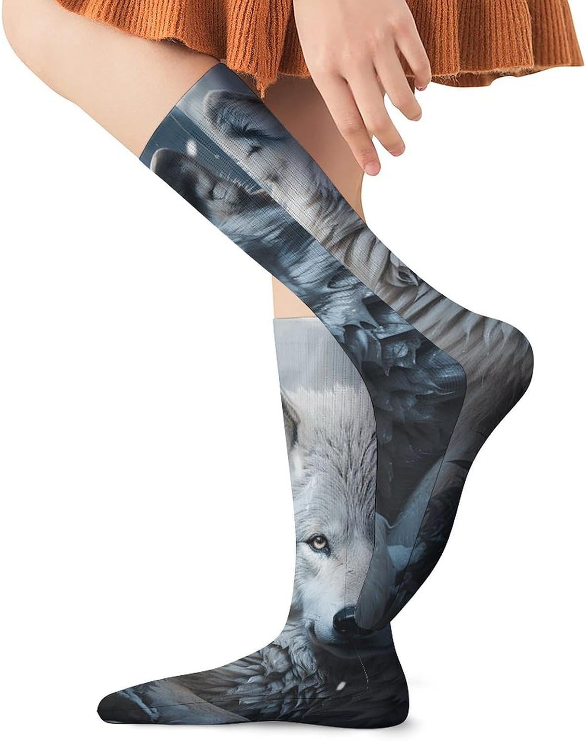 Breathable Crew Sock, Moisture Wicking, Athletic Calf Socks, Cozy | Wolf Sitting in The Snow Compression Socks for Women Men, Lightweight High Work Socks for Business, Casual