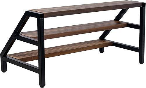 Miniatura 7 de MyGift Estante para botellas de vino de 3 niveles, metal negro mate industrial y madera maciza rústica quemada, estante de almacenamiento en diseño