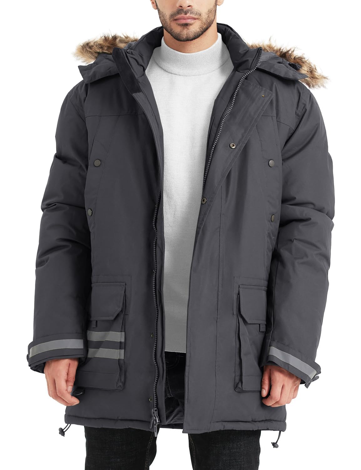 YGREYG Winter Jackets for Men Winter Coats Reflective Warm Water Resistant Hooded Work Utility Safety Outerwear