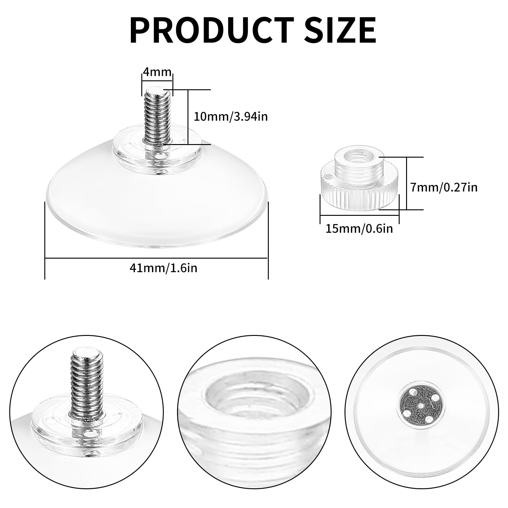 15 sztuk Przyssawka z gwintem, Przyssawki do okien, Mocne przyssawki z gwintem, Ø Średnica 40mm Przezroczyste przyciski przyssawkowe z nakrętką z moletowaniem do okien samochodowych, dekoracji, mocne