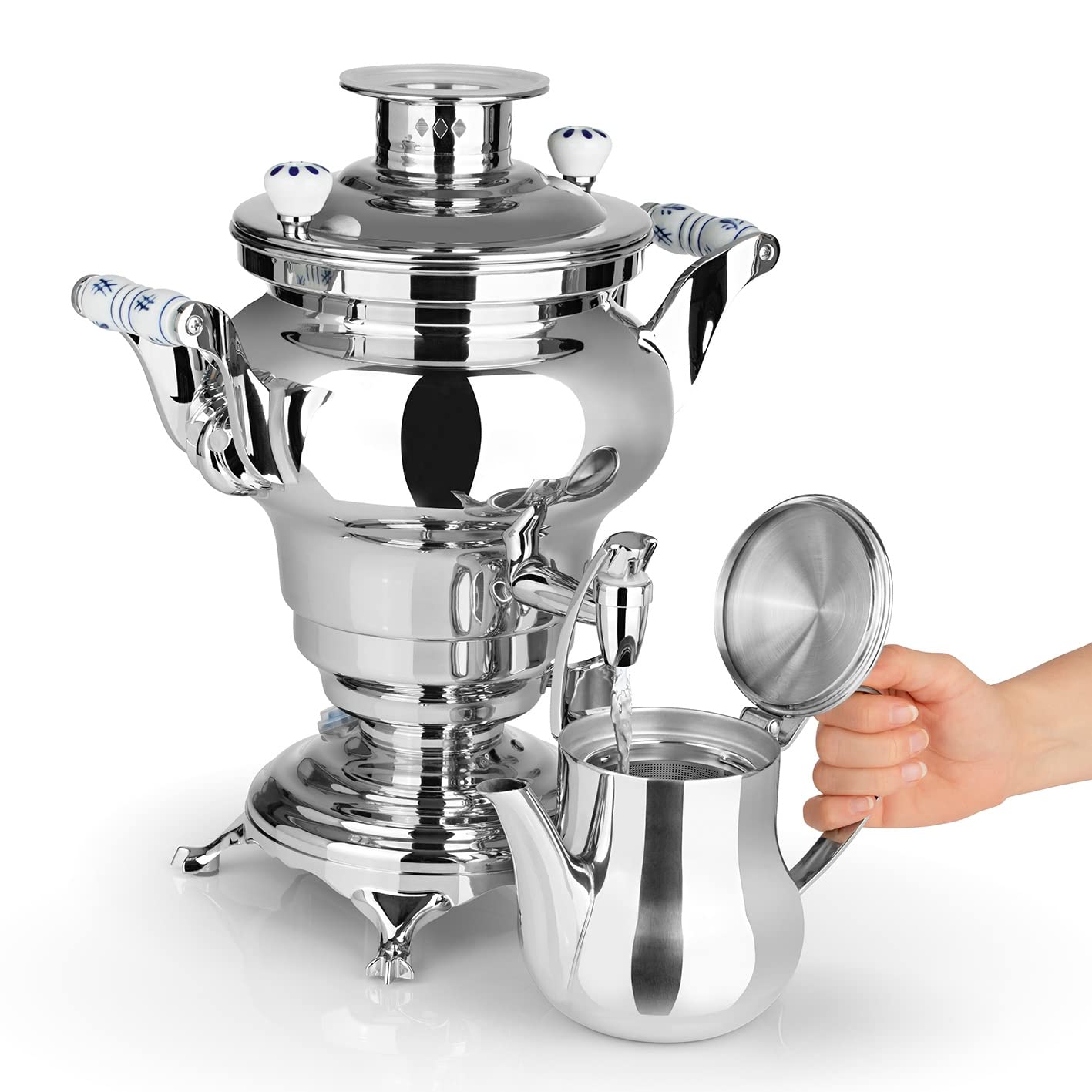 BEEM ODESSA + Samowar - 3 l | Edelstahl | Türkischer Teekocher elektrisch | 1800 W| 1 l Edelstahl-Teekanne mit Sieb | 3 l Wasserkocher | NEU: Dispenser mit Einhand-Bedienung