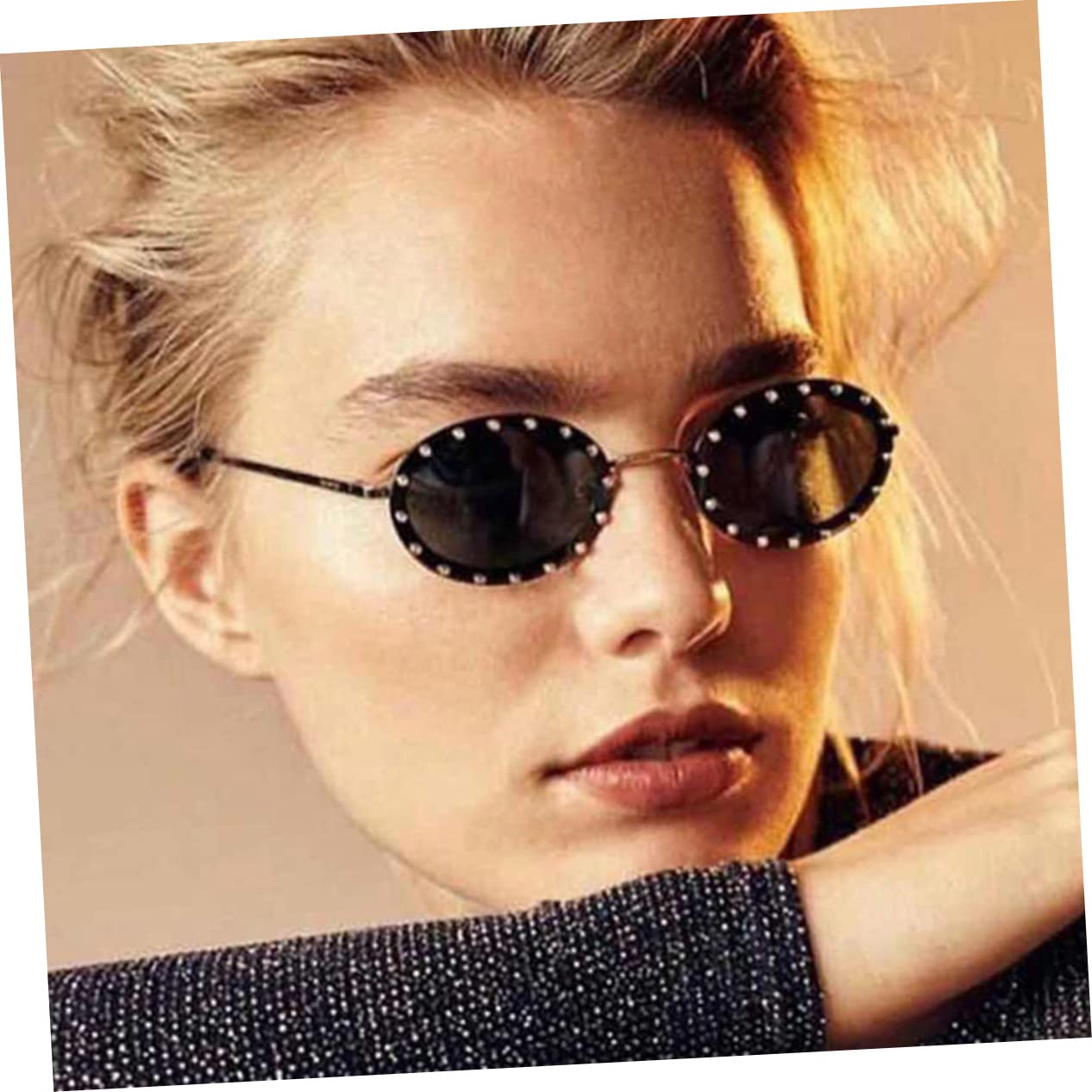 GALPADA 4pezzi Occhiali Sole Retro Ovali Con Strass Per Donne Stile Vintage Per Spiaggia e Occasioni Speciali Montatura Leggera e Alla Moda Con Lenti Grigie