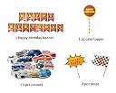FI - FLICK IN 22 pcs Happy Birthday Racing Car Banner Cardstock Foil Balloons, Two Fast Speedy racing Decoration Theme Birthday Party Lightning Cutouts Props(Pack of 22, Multicolor) gallery image