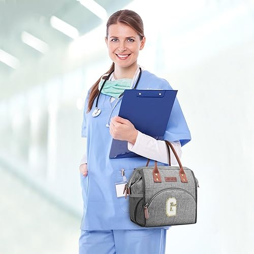 Miniatura 6 de LOKASS Lonchera con iniciales para mujeres, bolsa de almuerzo aislada y reutilizable para adultos, para el trabajo, picnic, colegio, regalo