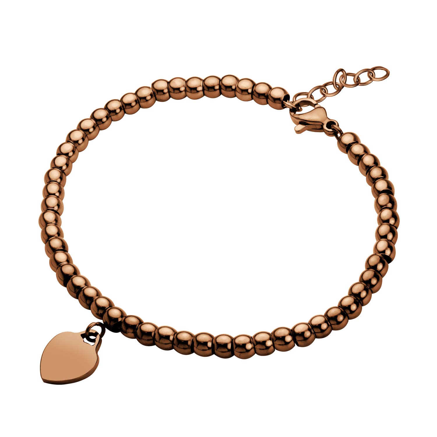 555JewelryWomens Stainless Steel Love Heart Charm Beaded Delicate Bracelet Dangling