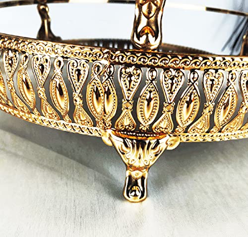 13 Inches 33cm Gold Round Mirror Cake Stand Cupcake Stands Metal Pedestal Holder with Crystals, Party Dessert Cheese Display Plate for Wedding Party Birthday Baby Shower Celebration Home Decoration - Image 8