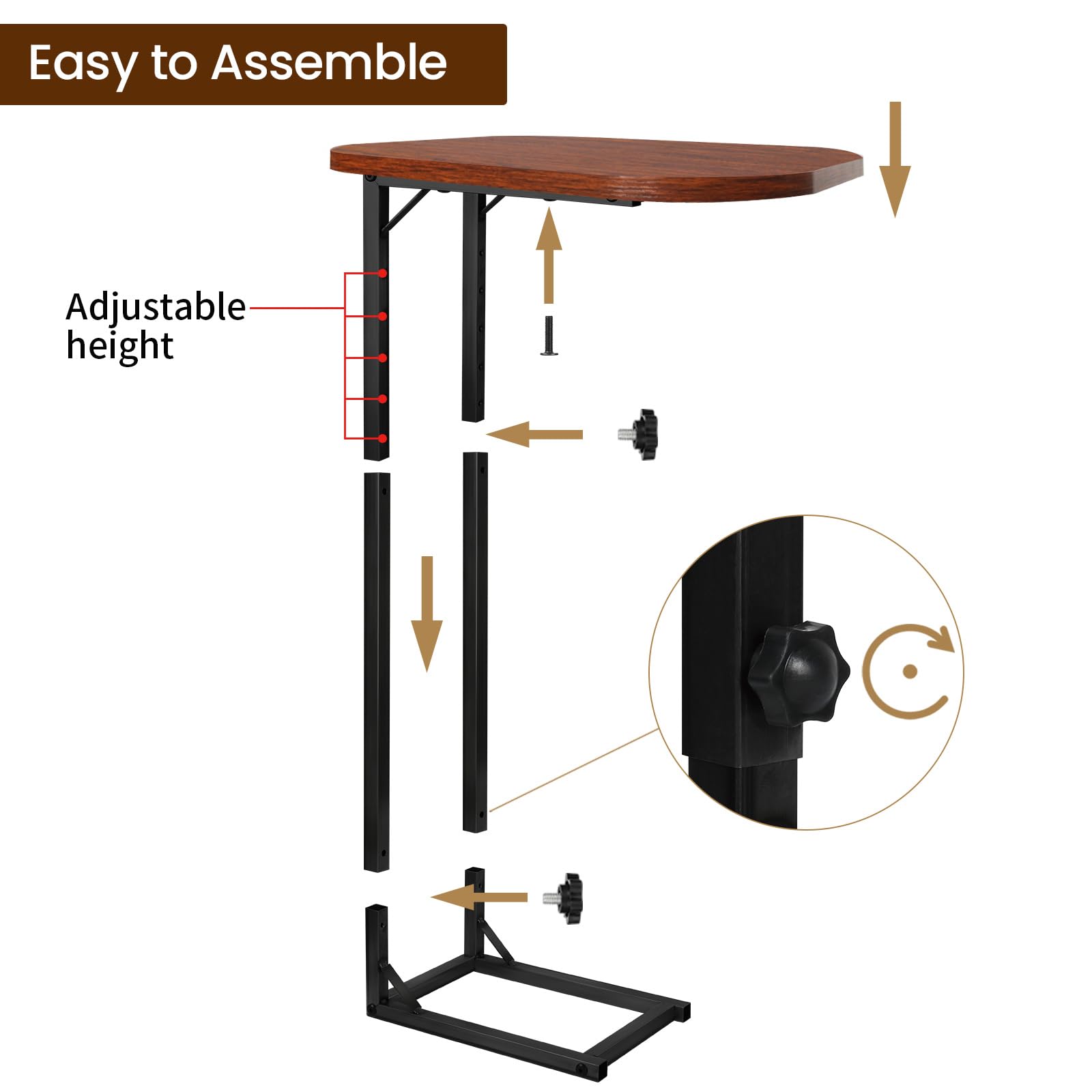 Mesa auxiliar ajustable en forma de C de alta calidad para sofá, mini mesas auxiliares para sofá, mesa de centro pequeña con marco de metal, hermoso y práctico compañero para tu sala de estar, 7