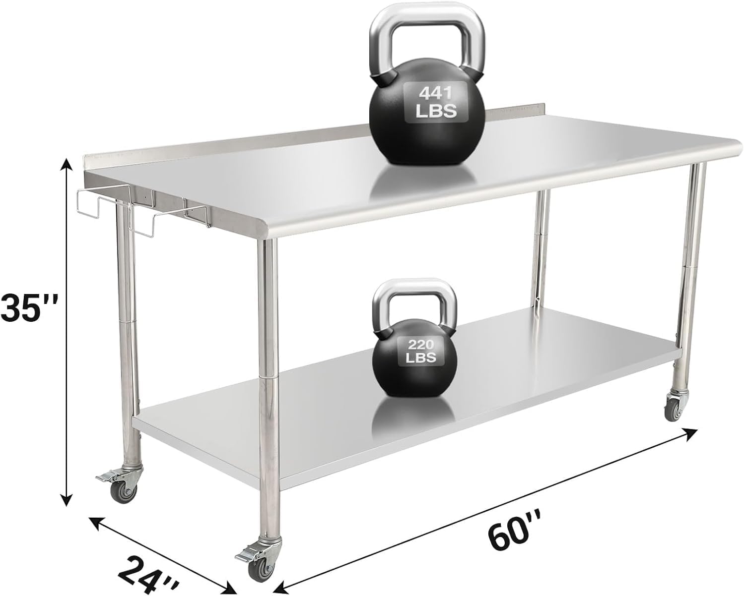 TrailBlaze Stainless Steel Work Table, 60" x 24" Work Table with Adjustable Undershelf, NSF Commercial Heavy Duty Stainless Steel Prep Table, for Kitchen/Restaurant/Home - w/casters & Trash Rack