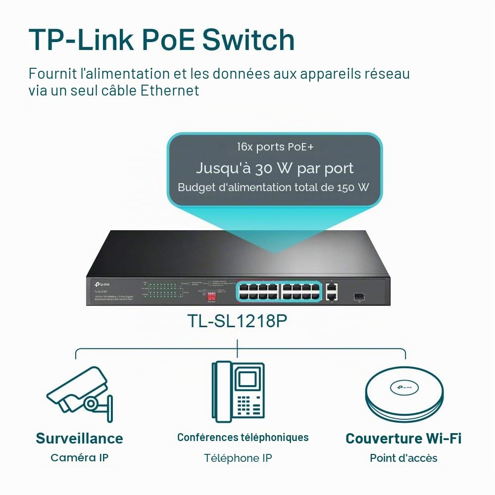 TP-LINK TL-SL1218P Switch Non administrable 16 Ports PoE+ 10/100 Mbps + 2 Ports Gigabit