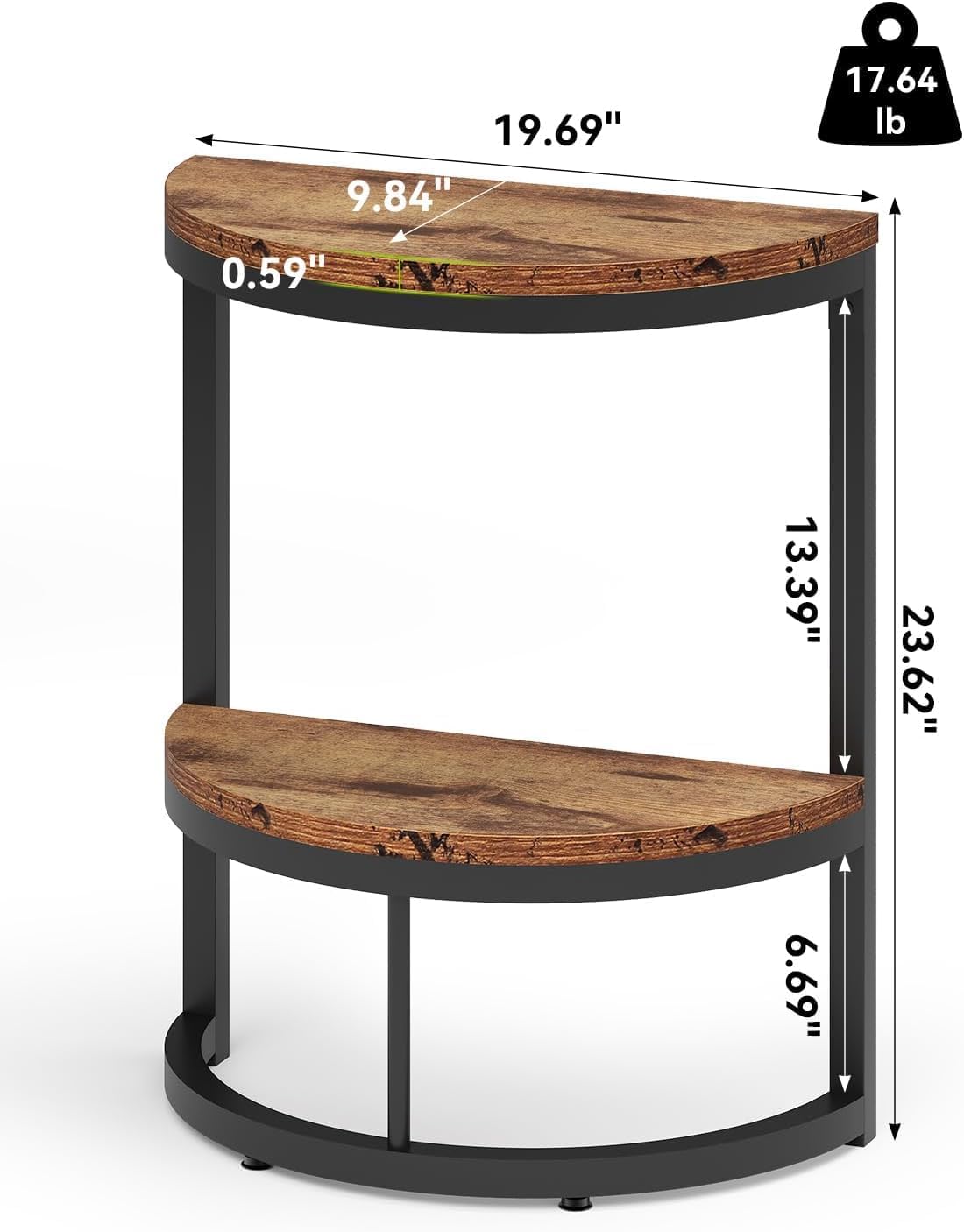 OGFC 36166 Classic 2-Tier End Table Half Round with Storage Shelf, Small Side Table Space Saving Narrow Accent Table for Living Room Sofa Couch, Bedroom, Rustic Brown 1