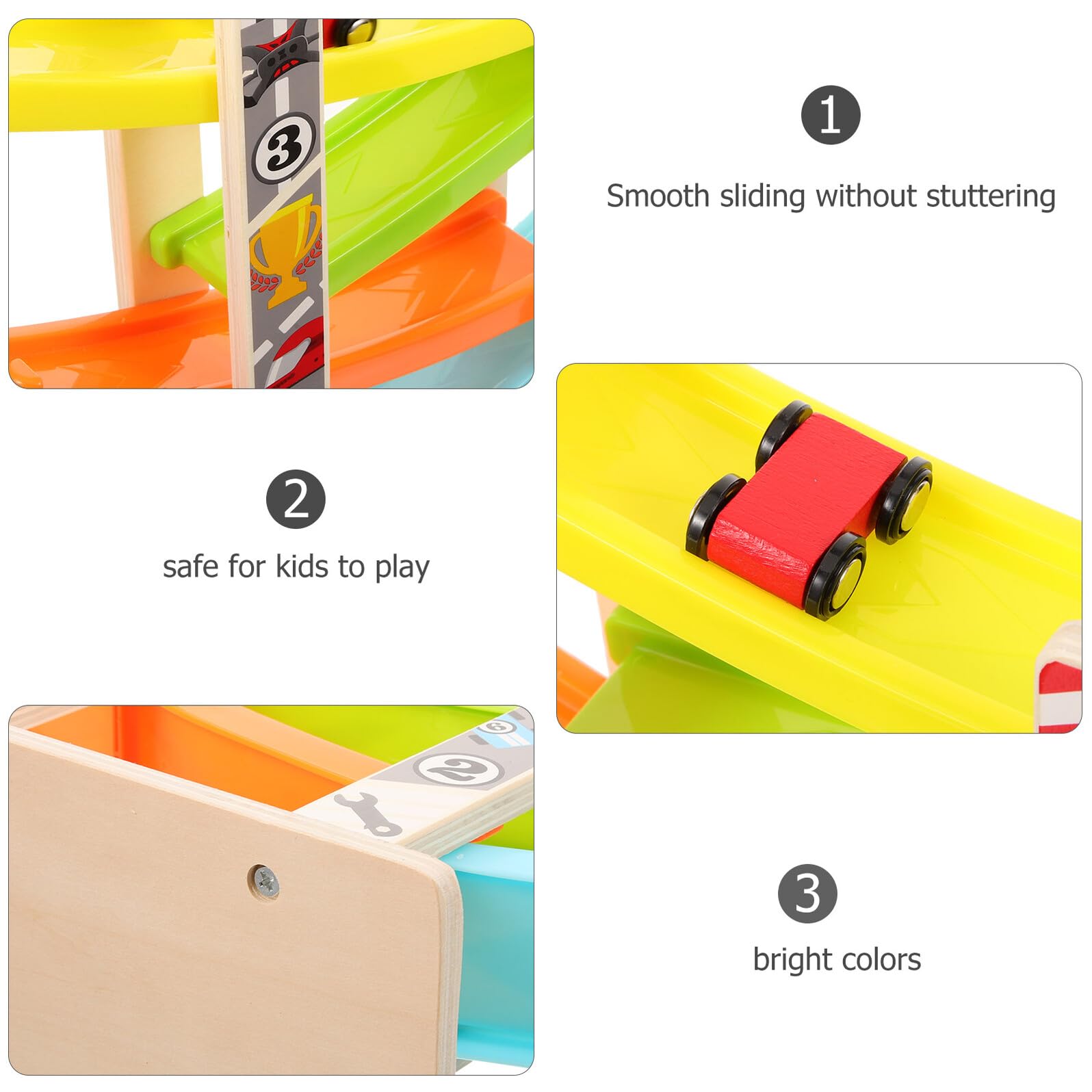 Giocattolo Auto Pista Scivolante Set 1 in Legno per Ragazzo Ragazza | Coordinazione Occhio-mano, Riconoscimento Colori, Angoli Arrotondati e Motivo Cartoon