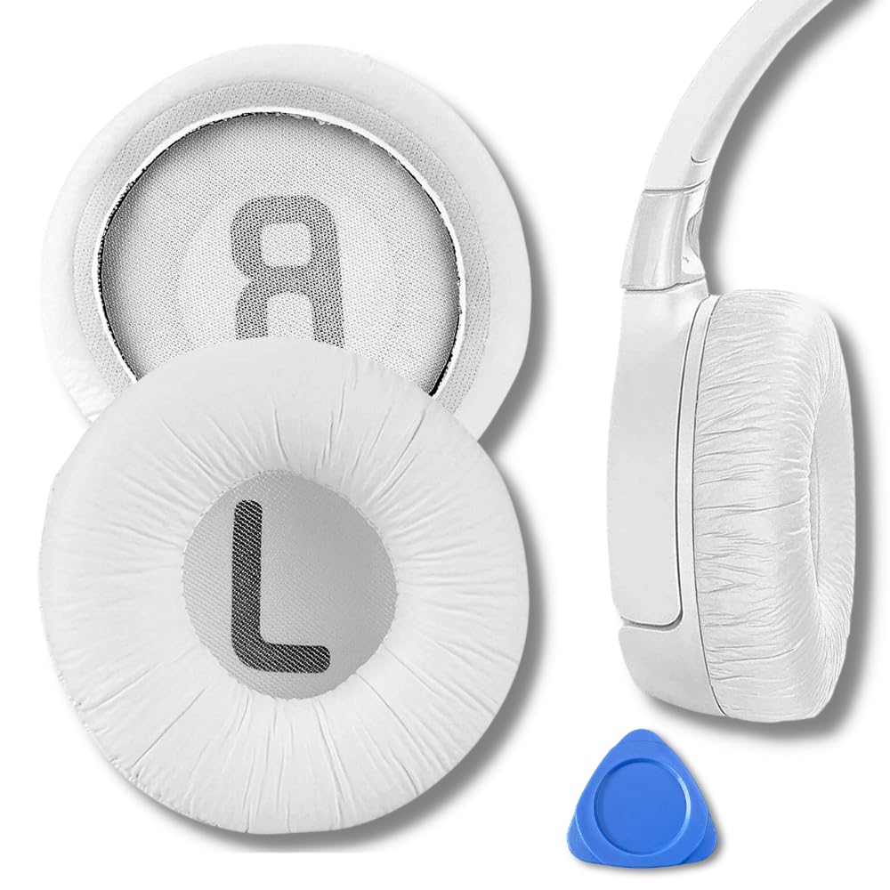 crysendo 70mm headphone cushion compatible with j-bl c300si, t250si, t450, t460bt, t600, 520bt headphones | pu leather & foam ear cushion ear pads (white)
