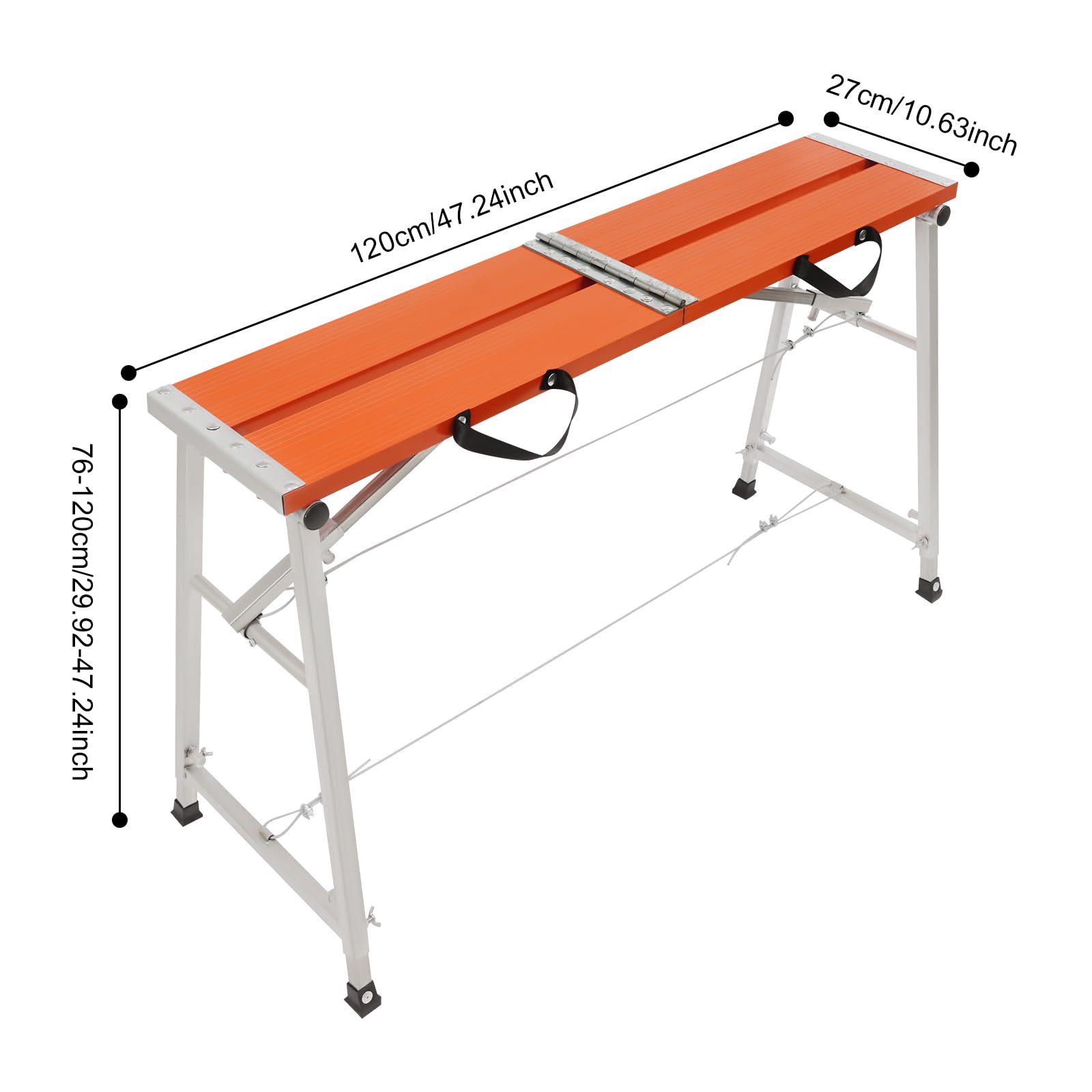 Plateforme de travail pliable et réglable en hauteur, en alliage d'aluminium orange argenté pour la décoration de la maison, peinture murale, nettoyage des fenêtres, avec capacité de charge de 200 kg