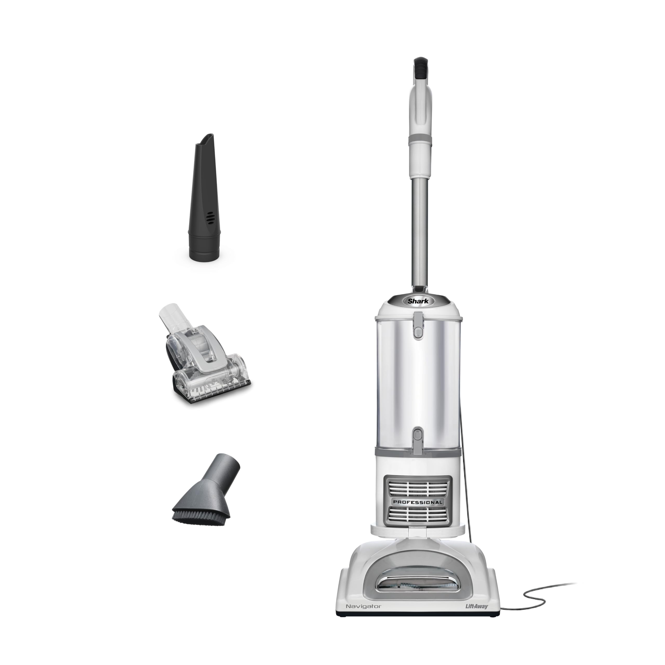 Shark NV356E 31 Navigator Lift-Away Professional Upright Vacuum with Swivel Steering, HEPA Filter, XL Dust Cup, Pet Power, Dusting Brush, and Crevice Tool, Perfect for Pet Hair, White/Silver