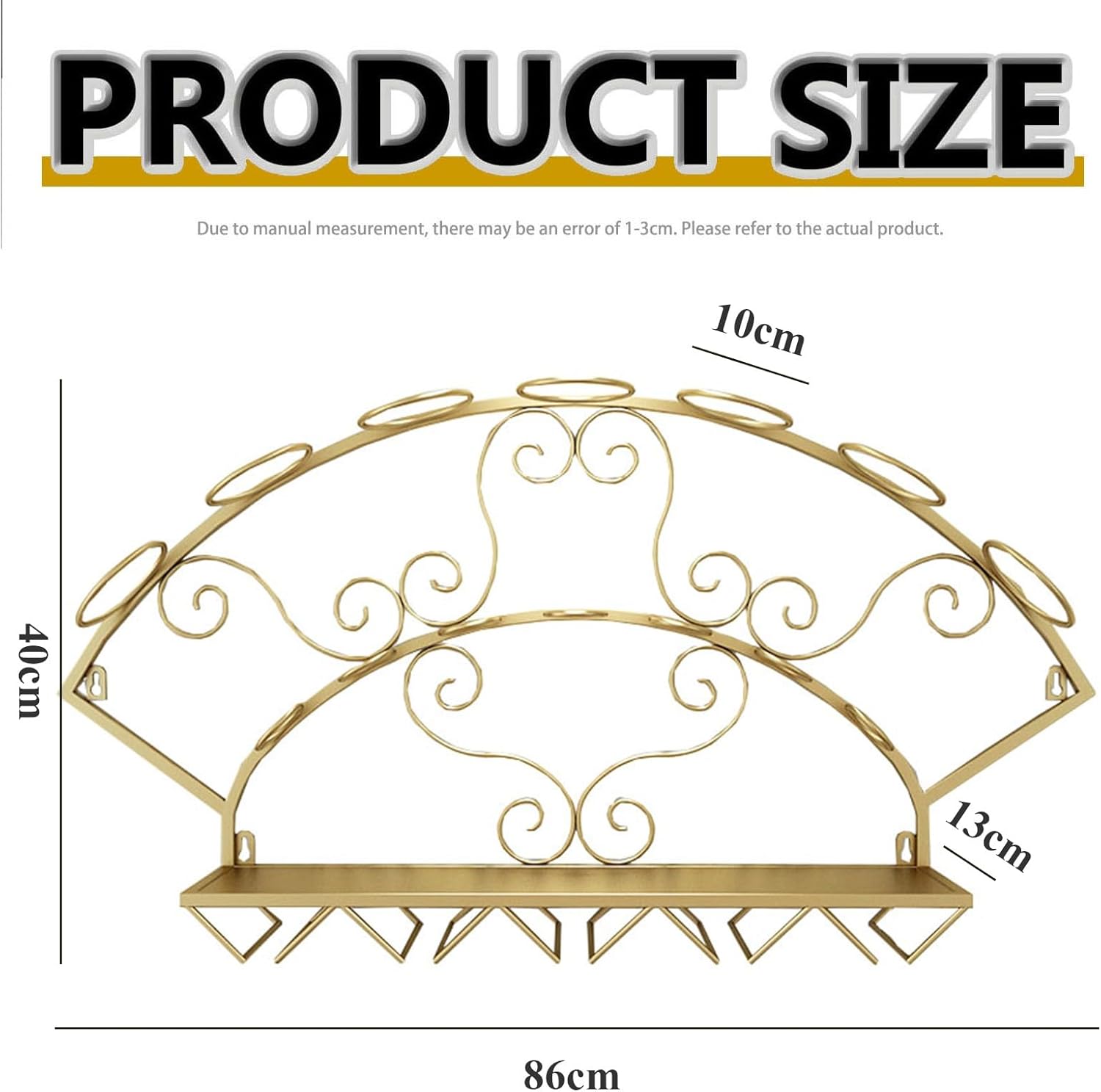 Simple Home Wall Mounted Wine Rack Small Metal Bar Shelf Stand for Liquor On Wall Shelf with Wine Glass Rack with Wine Glass Rack Wall Wine Racks,for Kitchen Living Room(Gold)