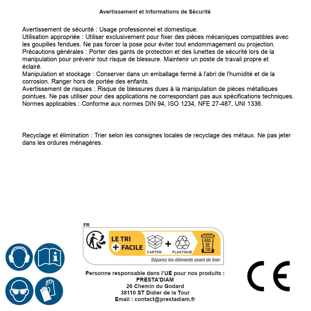 100 pasadores ranurados 6,3 x 63 mm - DIN 94 - ISO 1234 - NFE27-487 - UNI 1336 - Inox A4 - D-Work