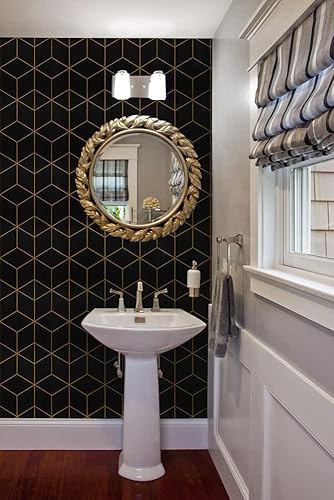 Miniatura 5 de Safiyya Papel tapiz geométrico dorado y negro de 118 x 17.3 pulgadas, papel adhesivo autoadhesivo extraíble para armarios y paredes, rollos de vinilo