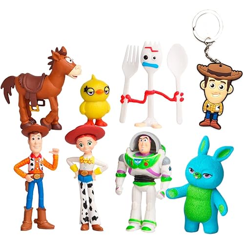 Pantyshka Toy Story Toys – Set of 7 Action Figures with Woody, Buzz and Jessie – Premium Animated Collection with Keychain Included – Fun Party Supplies for Toddlers – Cake Topper Set for Birthday