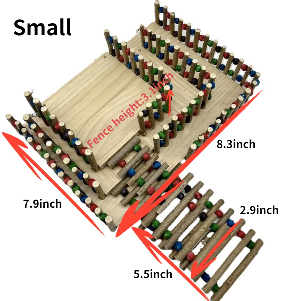 Rabbit Platform with Climbing Ladder, Bunny Perch Cage Toy Wooden Play Gym Stand, Natural Pine Wood Tray for Chinchilla Squirrel Hamster Guinea Pig, Birdcage Toy for Parrot Conure (Small)