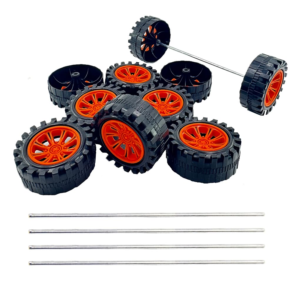 10PCS Toy Car Wheels 2mm Dia Shaft Plastic Car Wheels with 5PCS Shaft Round Rod Axles for RC Car Truck Robot DIY Model Toy Building Accessories (