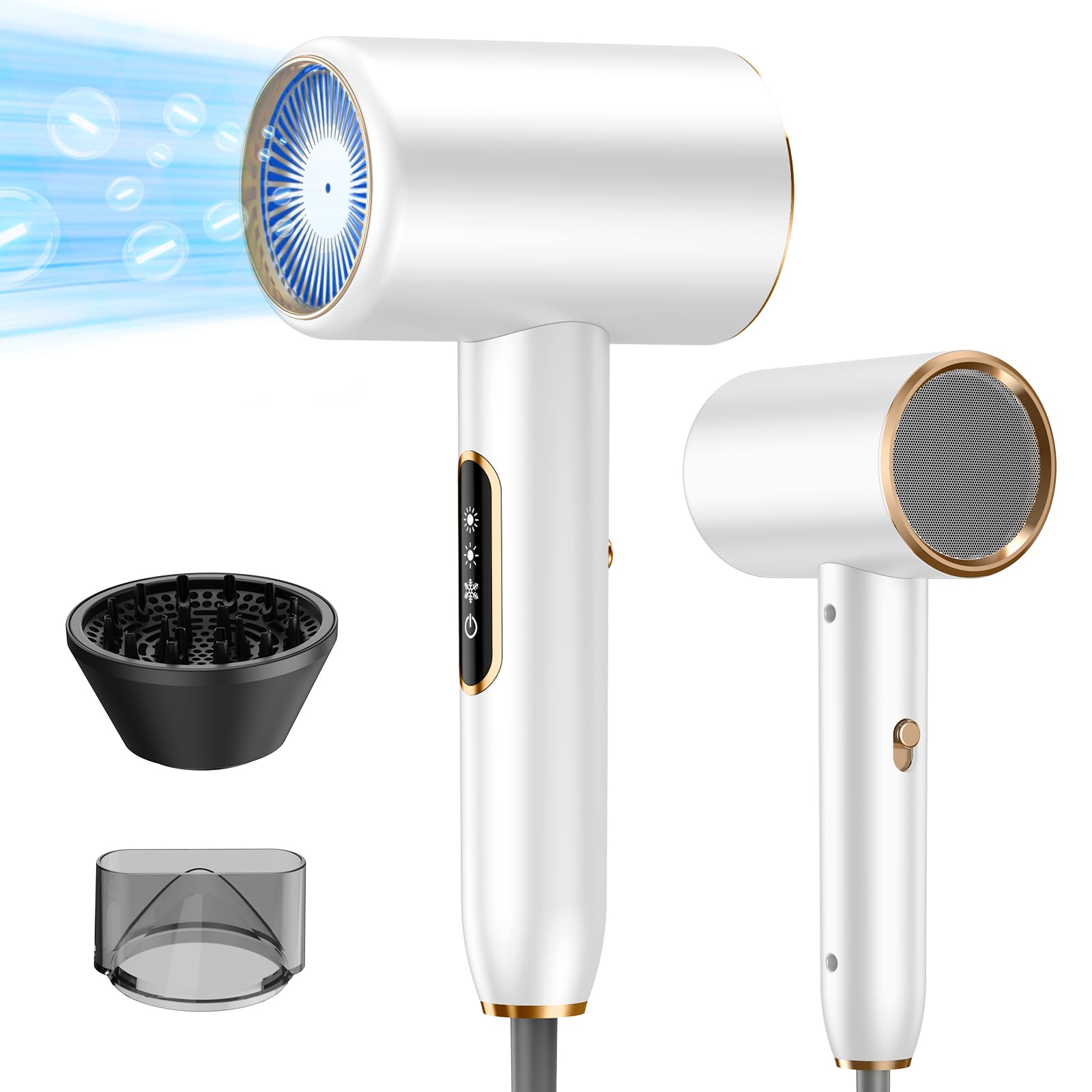Secador de Pelo Profesional Iónico 2200W, Secadores de Pelo Iónico Real, 3 Temperaturas 2 Velocidades, Secador Ionico con Concentrador y Difusor