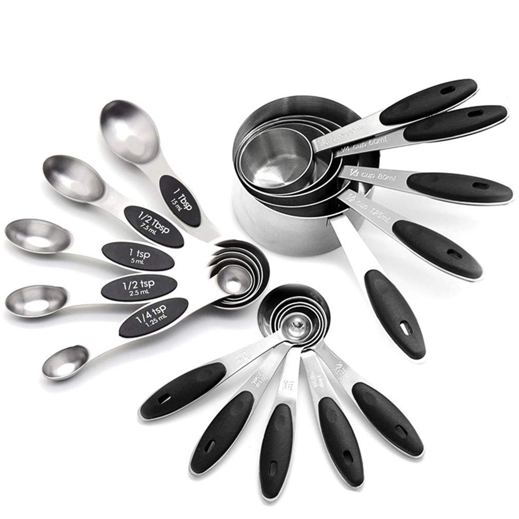 16Pcs Stainless Steel Measuring Cups Spoons Set for Dry and Liquid Ingredients Fits in Spice Jars