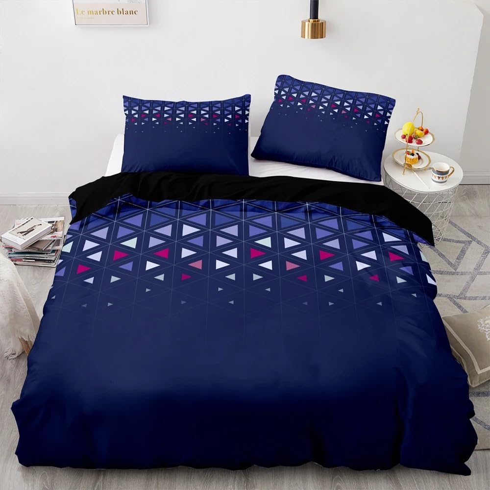 Housse de couette double motif quadrillé parure de lit 210x210cm taie d'oreiller microfibre