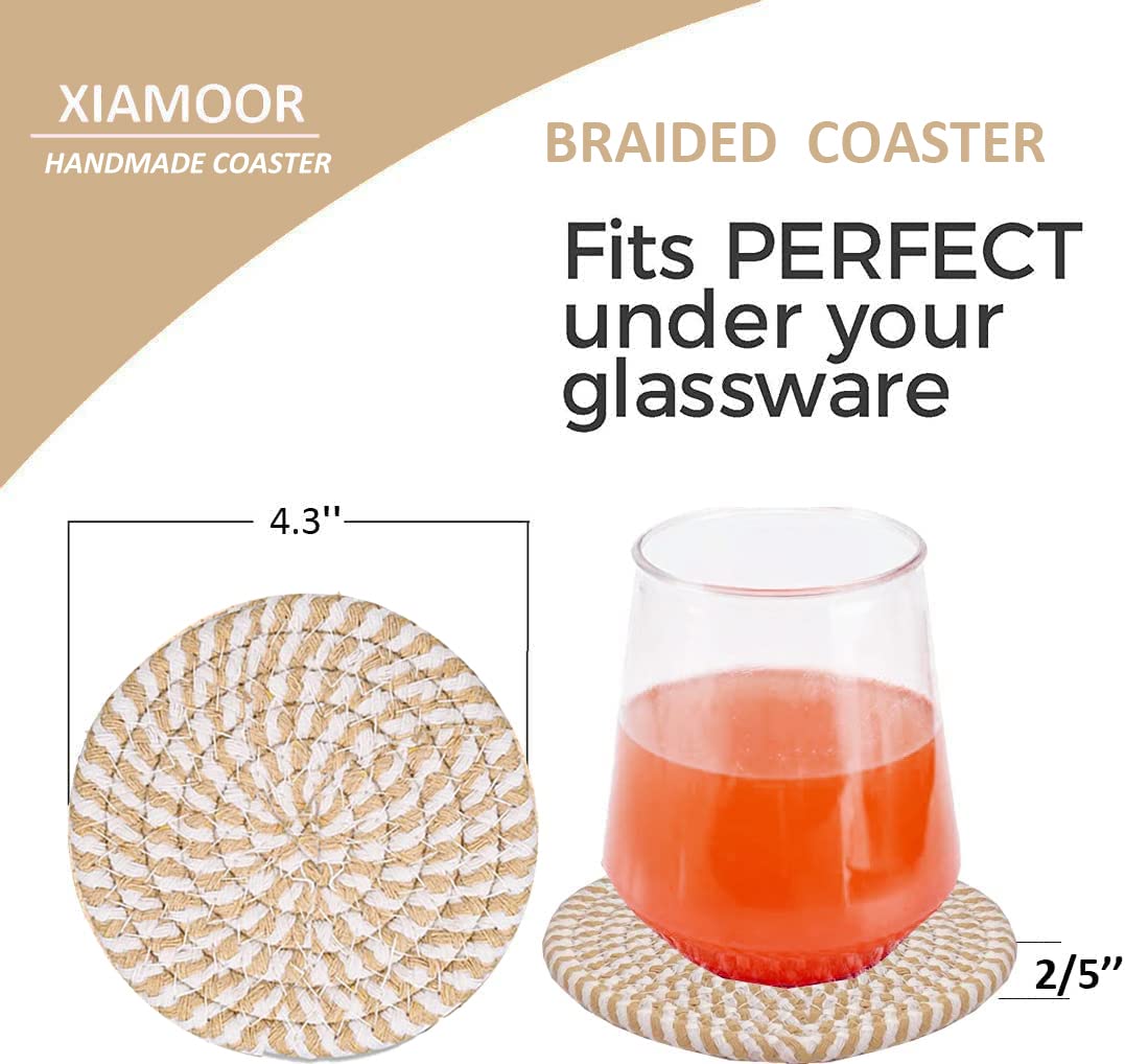 6 Pcs Coasters for Drinks, 4.3 Inch Fit for All Kinds of Cups, Super Absorbent Drink Coasters, Minimalist Cotton Handmade Coaster for Coffee Table Tabletop Protection Housewarming Gift for Home Decor