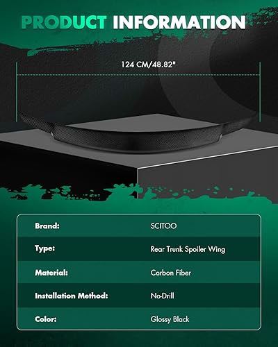 Miniatura 3 de SCITOO Alerón de fibra de carbono para ventana trasera para 2007-2013 para Infiniti G37 G25 Sedan negro brillante alerón trasero del maletero