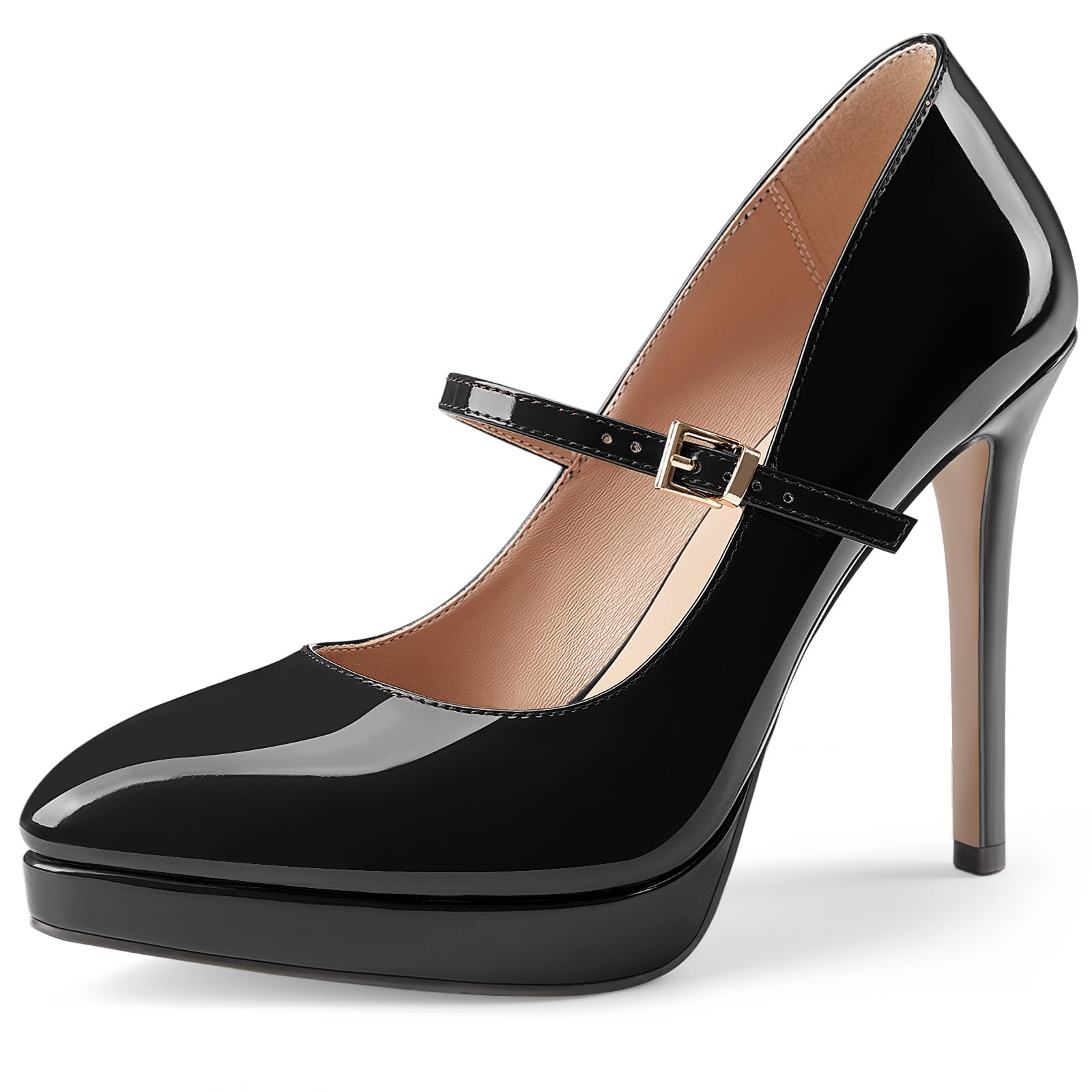 Oh Mispares Women’s Stiletto High Heels Thin Platform Styling Pointed Toe Mary Jane Style Summer Dress Pumps 5 inch Trendy Office Wear Shoes