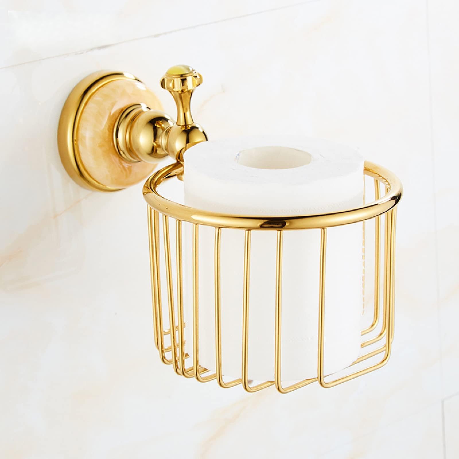 FGXHHS Washroom Jade Copper Gold Towel Rack Bathroom Hanging Shelf Hardware Pendant Set, Paper Basket