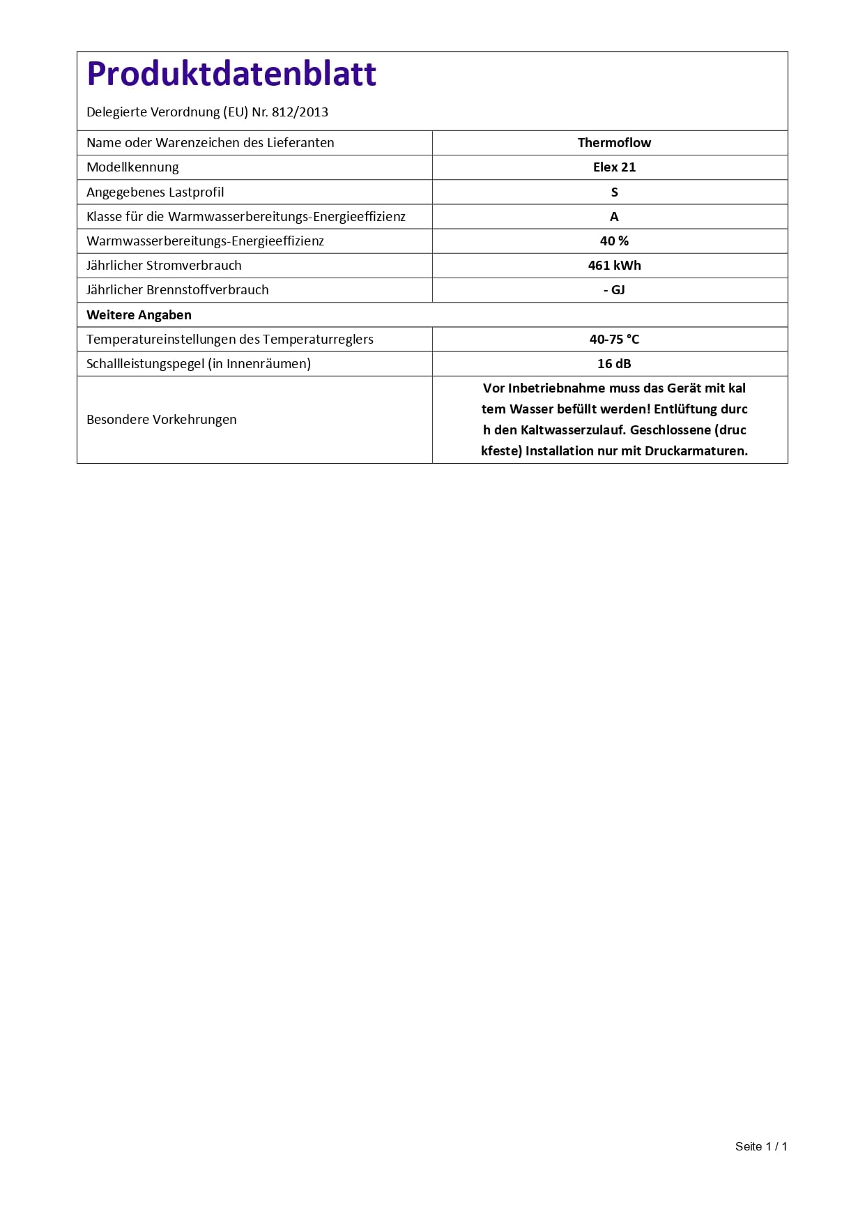 Thermoflow przepływowy podgrzewacz wody odporny na ciśnienie Elex 21 / Moc: 21 kW / 400 V/Podgrzewacz wody 55 °C/przyłącze G 1/2" / 11,8 l/min/Bezzbiornikowy podgrzewacz wody / ELEX21